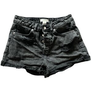 H&M Denim High Rise Distressed Cuff Cut Off Jean Shorts Summer Casual Black 6